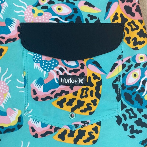 Hurley Phantom Swim Trunk Mens 32 Multicolor Animal Print Drawstring Waist - Picture 7 of 12